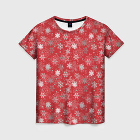 Женская футболка 3D с принтом Снежинки в Курске, 100% полиэфир ( синтетическое хлопкоподобное полотно) | прямой крой, круглый вырез горловины, длина до линии бедер | merry christmas | дед мороз | ёлка | зима | зимние узоры | мороз | новый год | подарок | праздник | рождество | с новым годом | салют | санта клаус | свитер с оленями | снег | снеговик | снегурочка | снежинки
