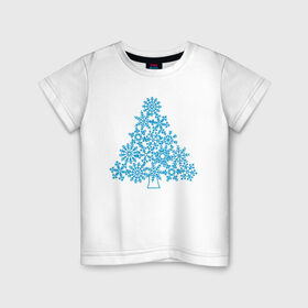 Детская футболка хлопок с принтом Новогодняя елка из снежинок в Курске, 100% хлопок | круглый вырез горловины, полуприлегающий силуэт, длина до линии бедер | 