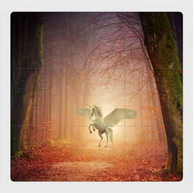 Магнитный плакат 3Х3 с принтом Единорог в Курске, Полимерный материал с магнитным слоем | 9 деталей размером 9*9 см | единорог | единороги | животное | животные | кони | конь | крылья | крыльями | лес | лесной | лесные | лошади | лошадь | осенний | осень | пигас | пигасы