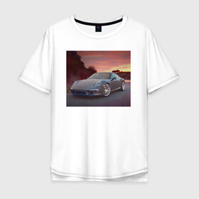 Мужская футболка хлопок Oversize с принтом Porshe в Курске, 100% хлопок | свободный крой, круглый ворот, “спинка” длиннее передней части | 911 | porshe | крутая тачка | немецкий автомобиль | порш