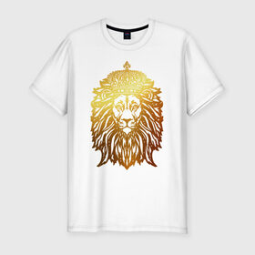 Мужская футболка хлопок Slim с принтом Лев в Курске, 92% хлопок, 8% лайкра | приталенный силуэт, круглый вырез ворота, длина до линии бедра, короткий рукав | Тематика изображения на принте: horoscope | king | leo | lion | астрология | гороскоп | знак зодиака | император | июль | король | корона | лев | месяц рождения | подарок для льва | правитель | царь