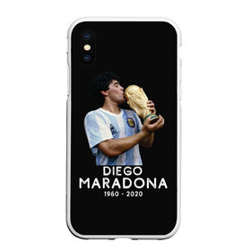 Чехол для iPhone XS Max матовый с принтом Diego Maradona в Курске, Силикон | Область печати: задняя сторона чехла, без боковых панелей | 10 | 1960 | 2020 | argentina | barcelona | diego | football | legend | leo | lionel | maradona | messi | retro | rip | soccer | аргентина | барселона | бога | диего | легенда | лионель | марадона | месси | мяч | ретро | рука | форма | футбол
