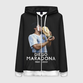 Женская толстовка 3D на молнии с принтом Diego Maradona в Курске, 100% полиэстер | длина до линии бедра, манжеты и пояс оформлены мягкой тканевой резинкой, двухслойный капюшон со шнурком для регулировки, спереди молния, по бокам два кармана | 10 | 1960 | 2020 | argentina | barcelona | diego | football | legend | leo | lionel | maradona | messi | retro | rip | soccer | аргентина | барселона | бога | диего | легенда | лионель | марадона | месси | мяч | ретро | рука | форма | футбол