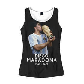 Женская майка 3D с принтом Diego Maradona в Курске, 100% полиэстер | круглая горловина, прямой силуэт, длина до линии бедра | 10 | 1960 | 2020 | argentina | barcelona | diego | football | legend | leo | lionel | maradona | messi | retro | rip | soccer | аргентина | барселона | бога | диего | легенда | лионель | марадона | месси | мяч | ретро | рука | форма | футбол