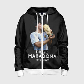 Детская толстовка 3D на молнии с принтом Diego Maradona в Курске, 100% полиэстер |  манжеты и пояс оформлены широкой мягкой резинкой, двухслойный капюшон со шнурком для регулировки, спереди карманы и застежка-молния
 | Тематика изображения на принте: 10 | 1960 | 2020 | argentina | barcelona | diego | football | legend | leo | lionel | maradona | messi | retro | rip | soccer | аргентина | барселона | бога | диего | легенда | лионель | марадона | месси | мяч | ретро | рука | форма | футбол