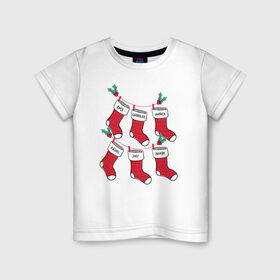 Детская футболка хлопок с принтом Друзья новогодние носки в Курске, 100% хлопок | круглый вырез горловины, полуприлегающий силуэт, длина до линии бедер | chandler | christmas | friends | joey | logo | monika | phoebe | rachel | ross | vdkarsve | xmas | друзья | логотип | новый год | сериал