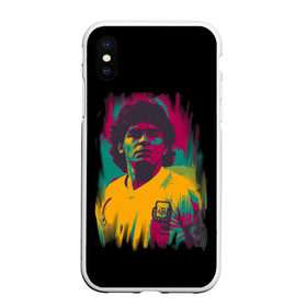 Чехол для iPhone XS Max матовый с принтом Diego Maradona в Курске, Силикон | Область печати: задняя сторона чехла, без боковых панелей | 10 | 1960 | 2020 | argentina | barcelona | diego | football | legend | leo | lionel | maradona | messi | retro | rip | soccer | аргентина | барселона | бога | диего | легенда | лионель | марадона | месси | мяч | ретро | рука | форма | футбол