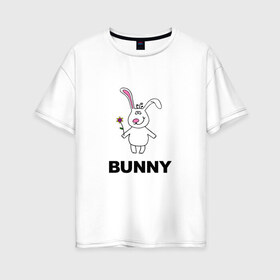 Женская футболка хлопок Oversize с принтом Милый зайка в Курске, 100% хлопок | свободный крой, круглый ворот, спущенный рукав, длина до линии бедер
 | арт | животные | зайцы | зайчики | кролик с цветочком | милые зайки | рисунок