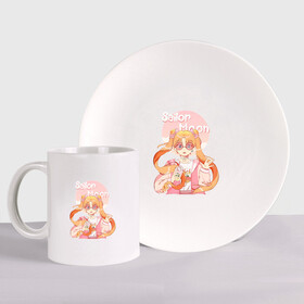 Набор: тарелка + кружка с принтом Sailor Moon Coffee в Курске, керамика | Кружка: объем — 330 мл, диаметр — 80 мм. Принт наносится на бока кружки, можно сделать два разных изображения. 
Тарелка: диаметр - 210 мм, диаметр для нанесения принта - 120 мм. | anime | animegirl | cute | kavai | kavaii | madara | manga | sailor | sailorchibimoon | sailorjupiter | sailormars | sailormercury | sailormoon | sailormooncrystal | sailorvenus | usagi | usagitsukino | аниме | анимесейлормун | каваи | сейлормун