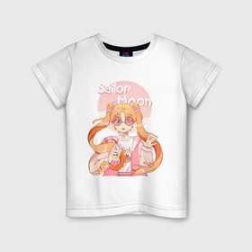 Детская футболка хлопок с принтом Sailor Moon Coffee в Курске, 100% хлопок | круглый вырез горловины, полуприлегающий силуэт, длина до линии бедер | anime | animegirl | cute | kavai | kavaii | madara | manga | sailor | sailorchibimoon | sailorjupiter | sailormars | sailormercury | sailormoon | sailormooncrystal | sailorvenus | usagi | usagitsukino | аниме | анимесейлормун | каваи | сейлормун