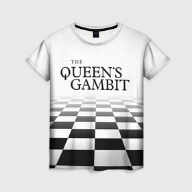 Женская футболка 3D с принтом ХОД КОРОЛЕВЫ в Курске, 100% полиэфир ( синтетическое хлопкоподобное полотно) | прямой крой, круглый вырез горловины, длина до линии бедер | chess | netflix | the queens gambit | бет хармон | нетфликс | ход королевы | шахматистка. | шахматы