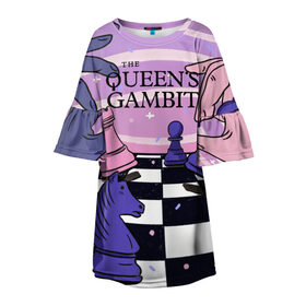 Детское платье 3D с принтом The Queens Gambit в Курске, 100% полиэстер | прямой силуэт, чуть расширенный к низу. Круглая горловина, на рукавах — воланы | beth harmon | chess | queens gambit | the queens gambit | аня тейлор джой | бет хармон | нетфликс | ход королевы | шахматы