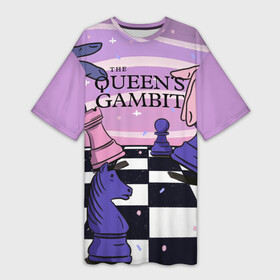 Платье-футболка 3D с принтом The Queens Gambit в Курске,  |  | beth harmon | chess | queens gambit | the queens gambit | аня тейлор джой | бет хармон | нетфликс | ход королевы | шахматы