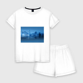 Женская пижама с шортиками хлопок с принтом New York в Курске, 100% хлопок | футболка прямого кроя, шорты свободные с широкой мягкой резинкой | new york | архитектура | здания | мост | сша