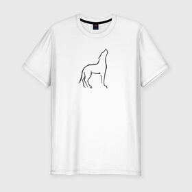 Мужская футболка хлопок Slim с принтом Воющий волк в Курске, 92% хлопок, 8% лайкра | приталенный силуэт, круглый вырез ворота, длина до линии бедра, короткий рукав | Тематика изображения на принте: воет | вой | волк | животное | зверь | линейный | минимализм | собака