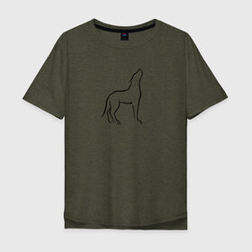 Мужская футболка хлопок Oversize с принтом Воющий волк в Курске, 100% хлопок | свободный крой, круглый ворот, “спинка” длиннее передней части | воет | вой | волк | животное | зверь | линейный | минимализм | собака