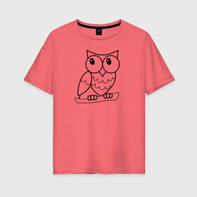 Женская футболка хлопок Oversize с принтом Забавная сова в Курске, 100% хлопок | свободный крой, круглый ворот, спущенный рукав, длина до линии бедер
 | животное | линейный | милый | минималистичный | ночной | птенец | птица | смешной | сова | филин