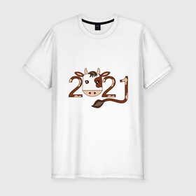 Мужская футболка хлопок Slim с принтом Бык 2021 в Курске, 92% хлопок, 8% лайкра | приталенный силуэт, круглый вырез ворота, длина до линии бедра, короткий рукав | 2021 | бык | год быка | гороскоп | дата | животное | китайский | новый год | праздничный | символ