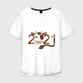 Мужская футболка хлопок Oversize с принтом Бык 2021 в Курске, 100% хлопок | свободный крой, круглый ворот, “спинка” длиннее передней части | Тематика изображения на принте: 2021 | бык | год быка | гороскоп | дата | животное | китайский | новый год | праздничный | символ