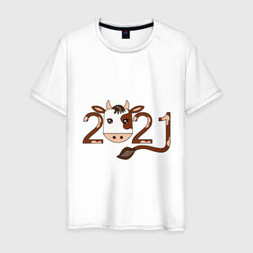 Мужская футболка хлопок с принтом Бык 2021 в Курске, 100% хлопок | прямой крой, круглый вырез горловины, длина до линии бедер, слегка спущенное плечо. | 2021 | бык | год быка | гороскоп | дата | животное | китайский | новый год | праздничный | символ