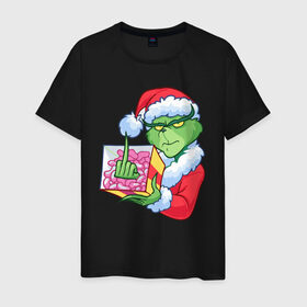 Мужская футболка хлопок с принтом Новый год. Гринч в Курске, 100% хлопок | прямой крой, круглый вырез горловины, длина до линии бедер, слегка спущенное плечо. | Тематика изображения на принте: 2021 | гринч | новый год | подарок | рождество