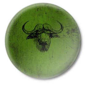 Значок с принтом Бык в Курске,  металл | круглая форма, металлическая застежка в виде булавки | Тематика изображения на принте: 2021 | bull | бык | год быка | животное | новый год | рога