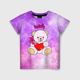 Детская футболка 3D с принтом Lovely bear в Курске, 100% гипоаллергенный полиэфир | прямой крой, круглый вырез горловины, длина до линии бедер, чуть спущенное плечо, ткань немного тянется | bear | love is | teddy | богиня | валентина | влюбленный | девушке | дочь | жена | игрушка | лучшая | любимая | люблю | мама | марта | медведь | медведь с сердцем | медвежата | мишка тедди | плюшевые | подарок
