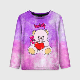 Детский лонгслив 3D с принтом Lovely bear в Курске, 100% полиэстер | длинные рукава, круглый вырез горловины, полуприлегающий силуэт
 | Тематика изображения на принте: bear | love is | teddy | богиня | валентина | влюбленный | девушке | дочь | жена | игрушка | лучшая | любимая | люблю | мама | марта | медведь | медведь с сердцем | медвежата | мишка тедди | плюшевые | подарок