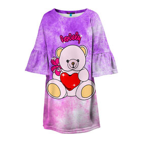Детское платье 3D с принтом Lovely bear в Курске, 100% полиэстер | прямой силуэт, чуть расширенный к низу. Круглая горловина, на рукавах — воланы | bear | love is | teddy | богиня | валентина | влюбленный | девушке | дочь | жена | игрушка | лучшая | любимая | люблю | мама | марта | медведь | медведь с сердцем | медвежата | мишка тедди | плюшевые | подарок