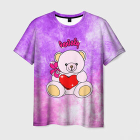 Мужская футболка 3D с принтом Lovely bear в Курске, 100% полиэфир | прямой крой, круглый вырез горловины, длина до линии бедер | bear | love is | teddy | богиня | валентина | влюбленный | девушке | дочь | жена | игрушка | лучшая | любимая | люблю | мама | марта | медведь | медведь с сердцем | медвежата | мишка тедди | плюшевые | подарок