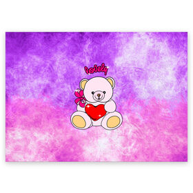 Поздравительная открытка с принтом Lovely bear в Курске, 100% бумага | плотность бумаги 280 г/м2, матовая, на обратной стороне линовка и место для марки
 | bear | love is | teddy | богиня | валентина | влюбленный | девушке | дочь | жена | игрушка | лучшая | любимая | люблю | мама | марта | медведь | медведь с сердцем | медвежата | мишка тедди | плюшевые | подарок