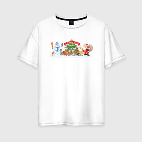 Женская футболка хлопок Oversize с принтом Новогодняя сказка в Курске, 100% хлопок | свободный крой, круглый ворот, спущенный рукав, длина до линии бедер
 | 
