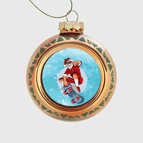 Стеклянный ёлочный шар с принтом Cool Santa в Курске, Стекло | Диаметр: 80 мм | Тематика изображения на принте: 