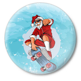Значок с принтом Cool Santa в Курске,  металл | круглая форма, металлическая застежка в виде булавки | Тематика изображения на принте: 