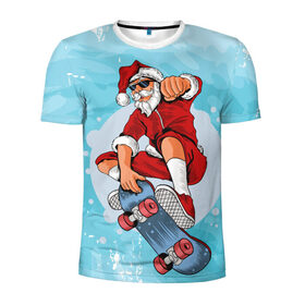 Мужская футболка 3D спортивная с принтом Cool Santa в Курске, 100% полиэстер с улучшенными характеристиками | приталенный силуэт, круглая горловина, широкие плечи, сужается к линии бедра | Тематика изображения на принте: 