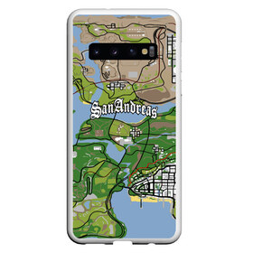 Чехол для Samsung Galaxy S10 с принтом GTA San Andreas map в Курске, Силикон | Область печати: задняя сторона чехла, без боковых панелей | game | grand theft auto | gta san andreas | гта сан андреас | игра | карта | самп
