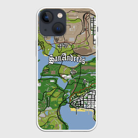 Чехол для iPhone 13 mini с принтом GTA San Andreas map в Курске,  |  | game | grand theft auto | gta san andreas | гта сан андреас | игра | карта | самп
