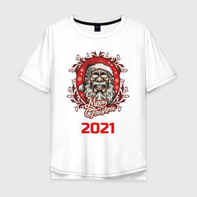 Мужская футболка хлопок Oversize с принтом 2021 в Курске, 100% хлопок | свободный крой, круглый ворот, “спинка” длиннее передней части | арт | графика | дед мороз | новый год | рождество | санта