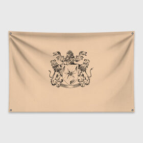 Флаг-баннер с принтом Геральдика в Курске, 100% полиэстер | размер 67 х 109 см, плотность ткани — 95 г/м2; по краям флага есть четыре люверса для крепления | геральдика | гербы | графика. | доспехи | львы | морская звезда