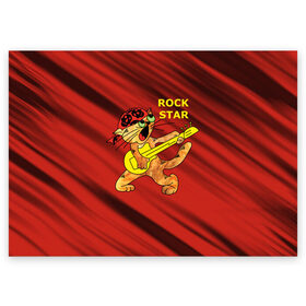 Поздравительная открытка с принтом Rock Star в Курске, 100% бумага | плотность бумаги 280 г/м2, матовая, на обратной стороне линовка и место для марки
 | cat | rock | star | кот | котенок | коты. рок | кошка. котик
