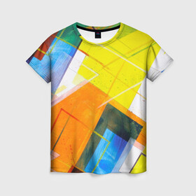Женская футболка 3D с принтом Геометрический хаос в Курске, 100% полиэфир ( синтетическое хлопкоподобное полотно) | прямой крой, круглый вырез горловины, длина до линии бедер | абстракция | геометрия | квадрат | кисть | краска | прямоугольник | треугольник | фигура | хаос