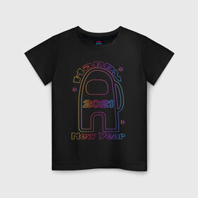 Детская футболка хлопок с принтом Among Us 2021 Neon | Новый год в Курске, 100% хлопок | круглый вырез горловины, полуприлегающий силуэт, длина до линии бедер | 