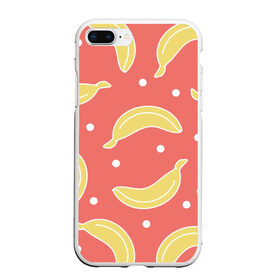 Чехол для iPhone 7Plus/8 Plus матовый с принтом Банановый рай в Курске, Силикон | Область печати: задняя сторона чехла, без боковых панелей | Тематика изображения на принте: банан | банановый | белый | еда | желтый | летний | питание | розовый | точки | фрукт