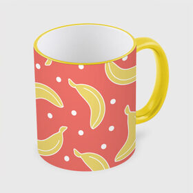 Кружка с принтом Банановый рай в Курске, керамика | ёмкость 330 мл | Тематика изображения на принте: банан | банановый | белый | еда | желтый | летний | питание | розовый | точки | фрукт