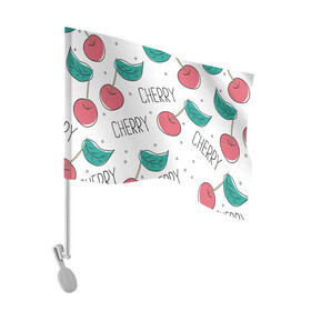 Флаг для автомобиля с принтом Вишенки Cherry в Курске, 100% полиэстер | Размер: 30*21 см | cherry | белый | вишня | красный | лето | надпись | сад | черенок | черешня | ягода