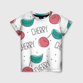 Детская футболка 3D с принтом Вишенки Cherry в Курске, 100% гипоаллергенный полиэфир | прямой крой, круглый вырез горловины, длина до линии бедер, чуть спущенное плечо, ткань немного тянется | cherry | белый | вишня | красный | лето | надпись | сад | черенок | черешня | ягода