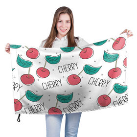 Флаг 3D с принтом Вишенки Cherry в Курске, 100% полиэстер | плотность ткани — 95 г/м2, размер — 67 х 109 см. Принт наносится с одной стороны | cherry | белый | вишня | красный | лето | надпись | сад | черенок | черешня | ягода