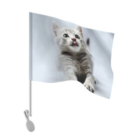 Флаг для автомобиля с принтом серый котенок в Курске, 100% полиэстер | Размер: 30*21 см | grey kitten | kitten | котенок | милый котенок | серый котенок