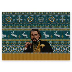 Поздравительная открытка с принтом Кэлвин Кэнди в Курске, 100% бумага | плотность бумаги 280 г/м2, матовая, на обратной стороне линовка и место для марки
 | джанго особожденный | кэлвин кэнди | леонардо ди каприо | рождественский свитер