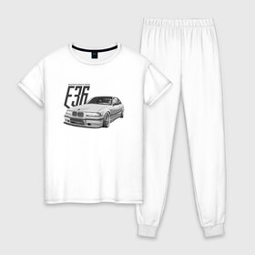 Женская пижама хлопок с принтом BMW E36 в Курске, 100% хлопок | брюки и футболка прямого кроя, без карманов, на брюках мягкая резинка на поясе и по низу штанин | bmw | e36 | автомобиль | бмв | классика | м3 | машина